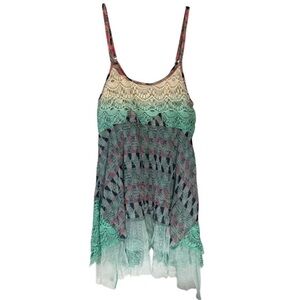 Gimmicks Babydoll Crochet Tank Top Womens S Boho Fairy Lace Green ‎Flowy Y2K